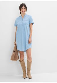 bonprix - Sukienka jeansowa, krótki rękaw. Kolor: niebieski. Materiał: jeans. Długość rękawa: krótki rękaw. Sezon: lato #3