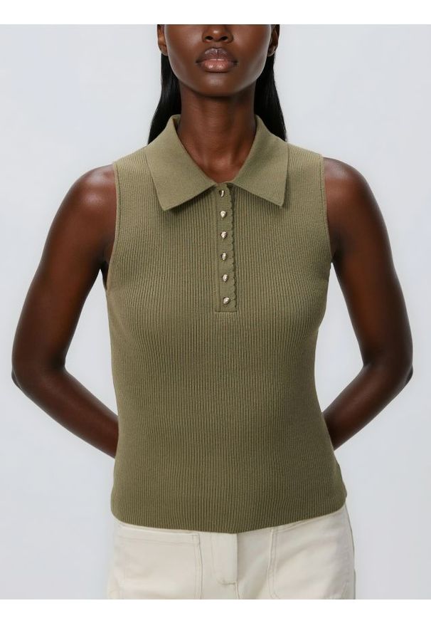 Reserved - Prążkowana bluzka - oliwkowy. Kolor: oliwkowy. Materiał: prążkowany