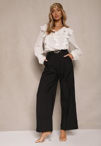 Renee - Czarne Garniturowe Spodnie High Waist o Szerokim Kroju Efrase. Okazja: na co dzień. Stan: podwyższony. Kolor: czarny. Styl: casual #3