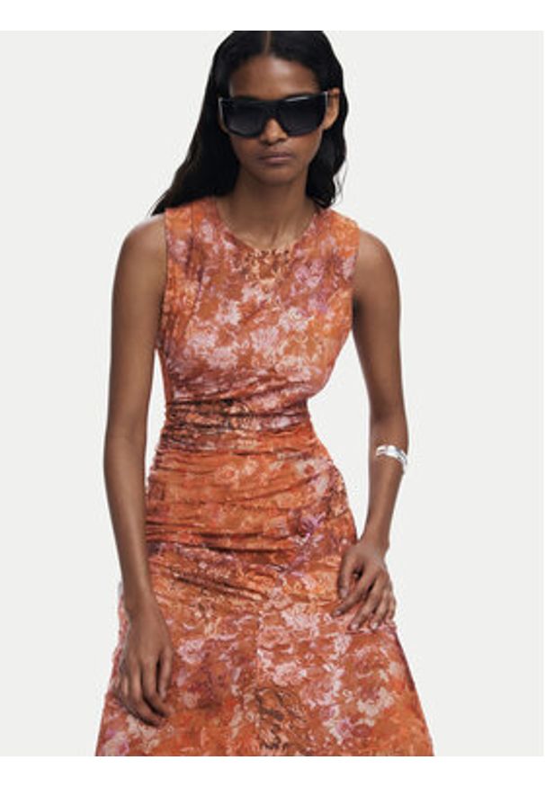 Desigual Sukienka koktajlowa Lua 25WWVK26 Pomarańczowy Slim Fit. Kolor: pomarańczowy. Materiał: syntetyk. Styl: wizytowy