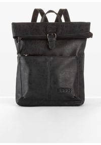 bonprix - Plecak z zewnętrzną kieszenią i sprzączką. Kolor: czarny. Materiał: skórzane. Styl: casual #1