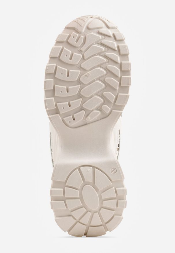 Born2be - Beżowe Sneakersy na Grubej Podeszwie z Koronkowymi Wstawkami i Cyrkoniami Sephialle. Okazja: na spacer, na co dzień. Kolor: beżowy. Materiał: koronka. Wzór: haft. Sport: turystyka piesza