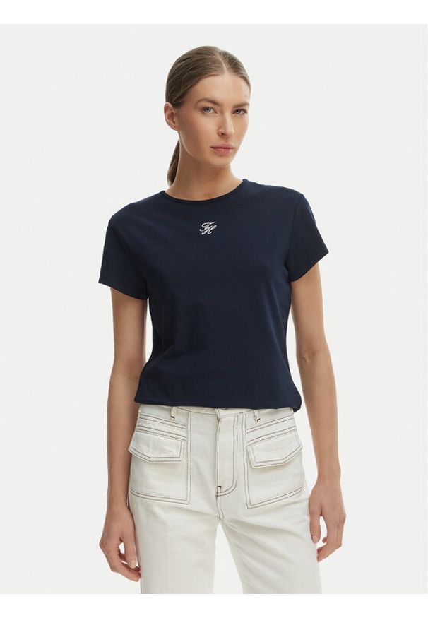 TOMMY HILFIGER - Tommy Hilfiger T-Shirt WW0WW48710 Granatowy Slim Fit. Kolor: niebieski. Materiał: bawełna