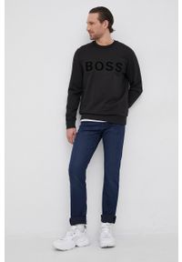 BOSS - Boss Bluza bawełniana męska kolor czarny z aplikacją. Kolor: czarny. Materiał: bawełna. Wzór: aplikacja