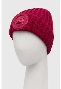 Just Cavalli czapka z domieszką wełny kolor różowy z grubej dzianiny. Kolor: różowy. Materiał: dzianina, wełna #3
