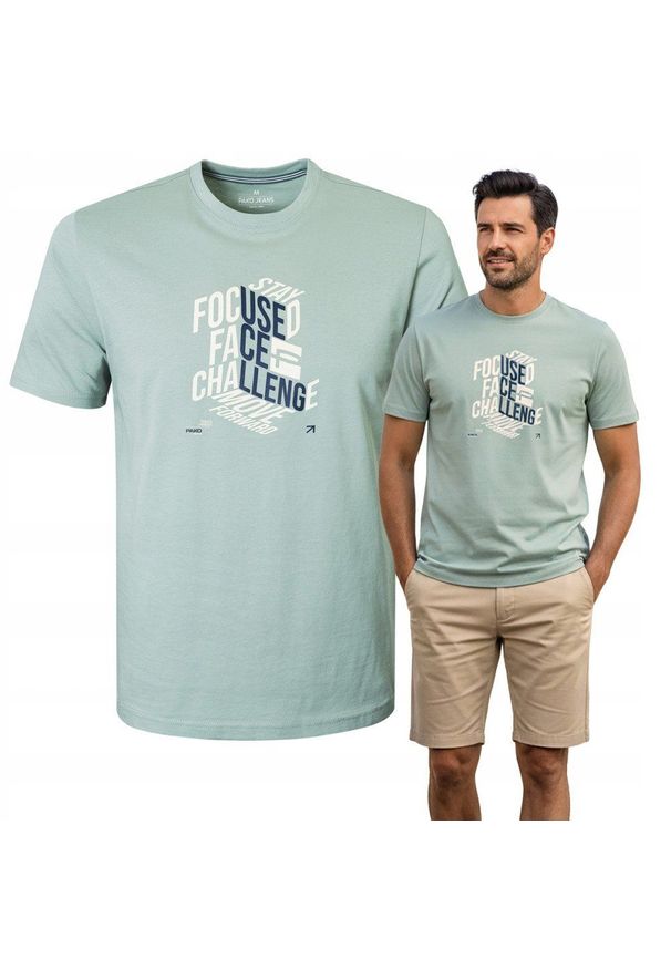 Bawełniana, Męska Koszulka (T-Shirt) - Pako Jeans - Blada Mięta, Nadruk. Okazja: na co dzień. Materiał: bawełna. Wzór: nadruk. Styl: casual
