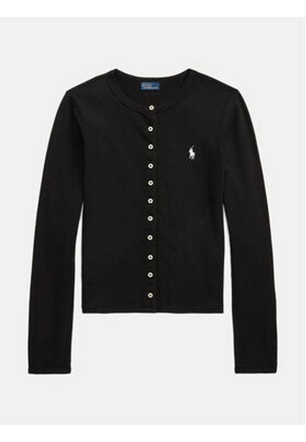 Polo Ralph Lauren Kardigan 211941175002 Czarny Slim Fit. Typ kołnierza: polo. Kolor: czarny. Materiał: bawełna