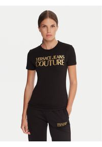 Versace Jeans Couture T-Shirt 79HAHT02 CJ03T Czarny Regular Fit. Kolor: czarny. Materiał: bawełna