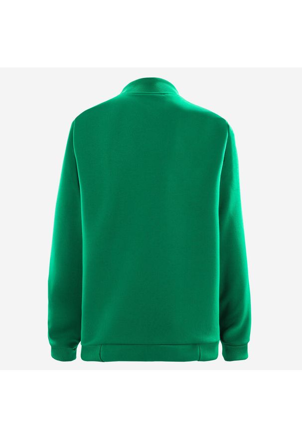 KIPSTA - Bluza treningowa do piłki nożnej dla dzieci Kipsta Essential. Typ kołnierza: komin. Kolor: zielony. Materiał: tkanina, elastan, prążkowany, materiał, poliester. Sport: fitness, piłka nożna