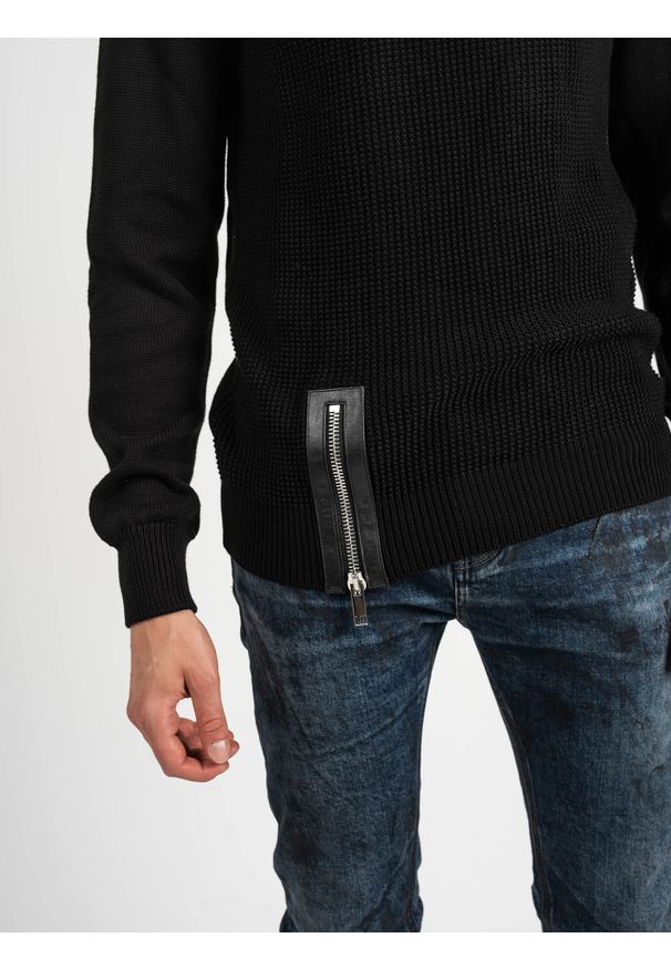 Les Hommes Sweter | LKK110 607L | Jumper With Zip | Mężczyzna | Czarny. Okazja: na co dzień. Kolor: czarny. Materiał: bawełna. Wzór: aplikacja. Styl: casual