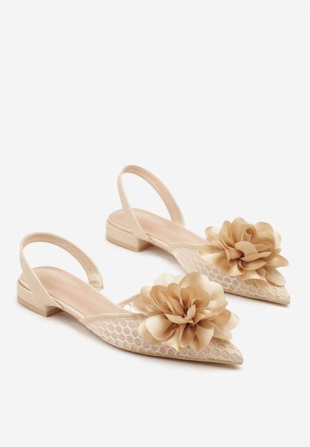 Renee - Beżowe Sandały Vices Slingback z Siateczkową Cholewką Ozdobione Kwiatem 3D Lilivora. Okazja: na co dzień. Zapięcie: sprzączka. Kolor: beżowy. Wzór: kwiaty, aplikacja. Sezon: lato. Styl: elegancki, casual, klasyczny
