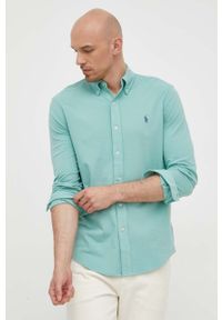 Polo Ralph Lauren koszula bawełniana męska kolor zielony regular z kołnierzykiem button-down. Typ kołnierza: button down, polo. Kolor: zielony. Materiał: bawełna. Długość rękawa: długi rękaw. Długość: długie. Wzór: gładki #1