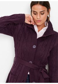Długi sweter rozpinany bonprix czarny bez. Kolor: fioletowy. Długość: długie #5