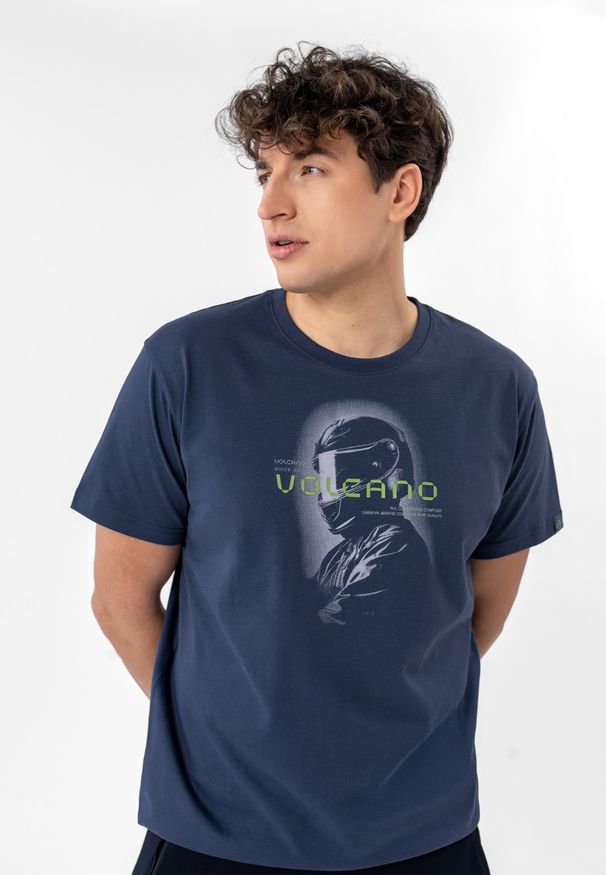 Volcano - Bawełniany t-shirt, Comfort Fit, T-NEC. Materiał: bawełna. Długość rękawa: krótki rękaw. Długość: krótkie. Wzór: nadruk