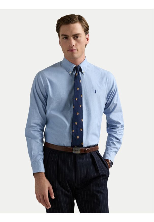 Polo Ralph Lauren Koszula 710829480001 Błękitny Custom Fit. Typ kołnierza: polo. Kolor: niebieski. Materiał: bawełna