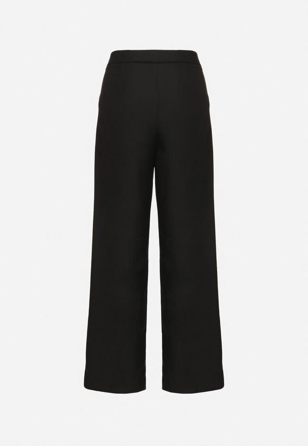 Born2be - Czarne Szerokie Spodnie Garniturowe High Waist Nalinas. Okazja: do pracy. Stan: podwyższony. Kolor: czarny. Wzór: aplikacja. Styl: klasyczny, elegancki