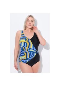 ULLA POPKEN - Damski Strój kąpielowy w kopertowym stylu miękkie miseczki ozdobne kółeczko. Kolekcja: plus size. Kolor: niebieski. Materiał: elastan, poliamid, materiał