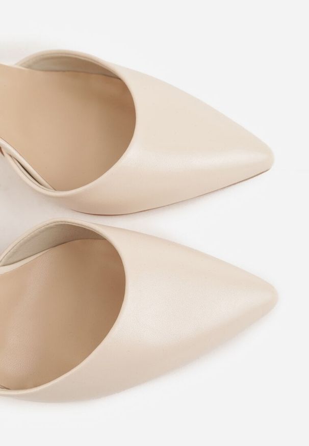 Renee - Beżowe Czółenka na Słupku w Klasycznym Stylu ze Szpiczastym Noskiem Zelelle. Nosek buta: szpiczasty. Kolor: beżowy. Wzór: gładki. Obcas: na słupku. Styl: klasyczny