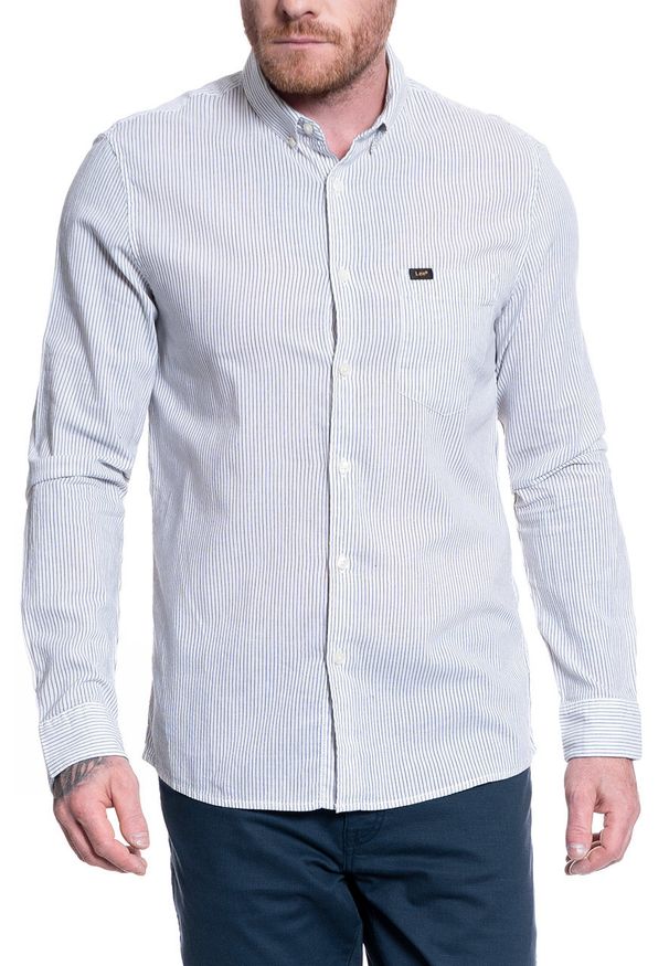 Lee - MĘSKA KOSZULA MATERIAŁOWA LEE SLIM BUTTON DOWN WHITE L66XNG12 112116763. Typ kołnierza: button down. Materiał: materiał