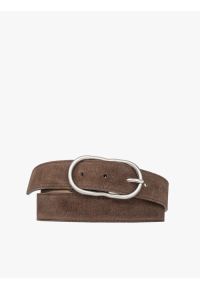 Ryłko - Brązowy welurowy pasek damski ze srebrną klamrą. Kolor: brązowy. Materiał: welur, skóra #1