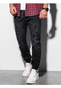 Ombre Clothing - Spodnie męskie jeansowe joggery - czarne V7 P939 - XXL. Kolor: czarny. Materiał: jeans #4