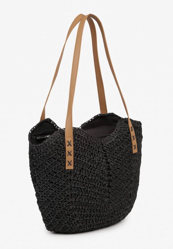 Born2be - Czarna Torebka na Ramię z Plecionki w Stylu Boho Liramirae. Kolor: czarny. Sezon: lato. Styl: boho. Rodzaj torebki: na ramię