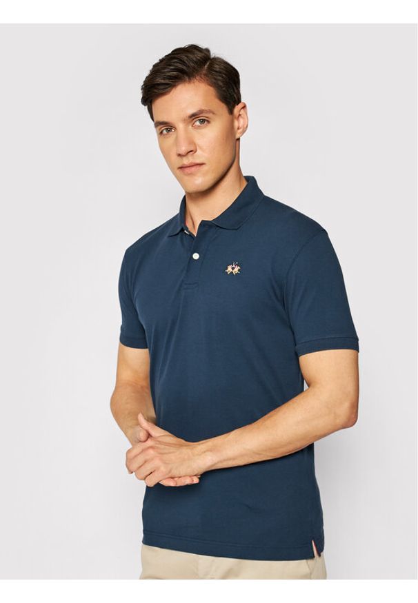 La Martina Polo Piquet CCMP02 PK001 Granatowy Slim Fit. Typ kołnierza: polo. Kolor: niebieski. Materiał: bawełna