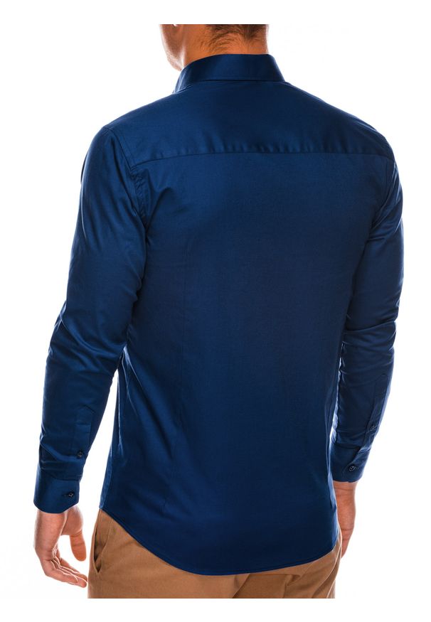 Ombre Clothing - Koszula męska slim z długim rękawem K504 - granatowa - XXL. Typ kołnierza: kołnierzyk klasyczny. Kolor: niebieski. Materiał: elastan, bawełna. Długość rękawa: długi rękaw. Długość: długie. Styl: klasyczny, elegancki