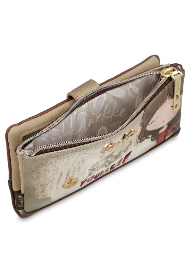 Portfel damski Anekke, duży z miejscem na zdjęcia i zabezpieczeniem RFID, brązowy, 42709-906. Kolor: brązowy