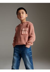 Reserved - Sweter z kapturem - pomarańczowy. Typ kołnierza: kaptur. Kolor: pomarańczowy. Materiał: bawełna, dzianina. Styl: klasyczny #1