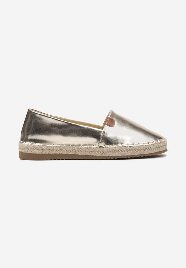 Renee - Złote Płaskie Casualowe Espadryle w Stylu Boho Lephea. Okazja: na co dzień. Zapięcie: bez zapięcia. Kolor: złoty. Materiał: len. Sezon: lato. Styl: boho, casual
