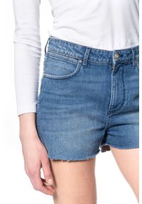 Wrangler - DAMSKIE SHORTY JEANSOWE WRANGLER BOYFRIEND SHORT WORN BLUE W22KKN079 112127818. Materiał: jeans
