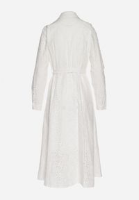 Born2be - Biała Bawełniana Sukienka z Ażurowym Wzorem i Paskiem Noviellea. Okazja: na co dzień. Kolor: biały. Materiał: bawełna. Wzór: ażurowy. Styl: casual, elegancki, klasyczny #7