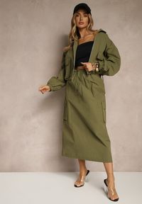Renee - Zielony Komplet z Bawełną Spódnica i Rozpinana Bluza Evorea. Kolor: zielony. Materiał: bawełna