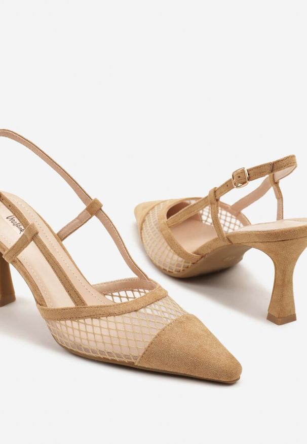 Renee - Brązowe Sandały na Klepsydrze z Cholewką z Siateczki Nilavea. Okazja: na co dzień. Kolor: brązowy. Obcas: na obcasie. Styl: elegancki, casual. Wysokość obcasa: średni