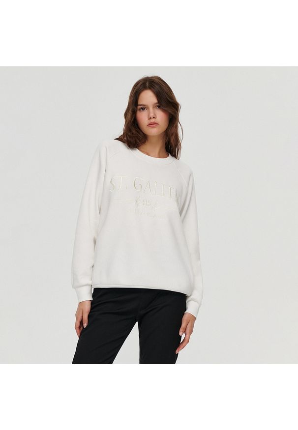 House - Kremowa bluza z haftem - Kremowy. Kolor: kremowy. Wzór: haft