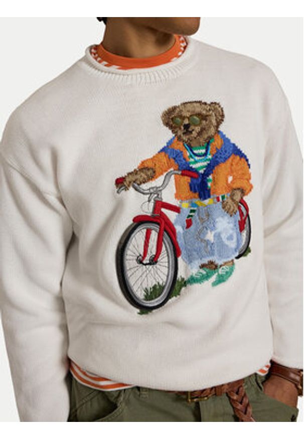 Polo Ralph Lauren Sweter 710B13896001 Biały Regular Fit. Typ kołnierza: polo. Kolor: biały. Materiał: bawełna