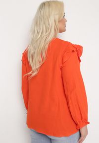 Born2be - Pomarańczowa Bluzka z Bawełny z Długim Rękawem i Falbanką Pixela. Kolor: pomarańczowy. Materiał: bawełna. Długość rękawa: długi rękaw. Długość: długie. Wzór: aplikacja. Styl: elegancki