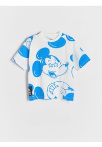 Reserved - Bawełniany t-shirt Mickey Mouse - złamana biel. Materiał: bawełna. Wzór: motyw z bajki #1