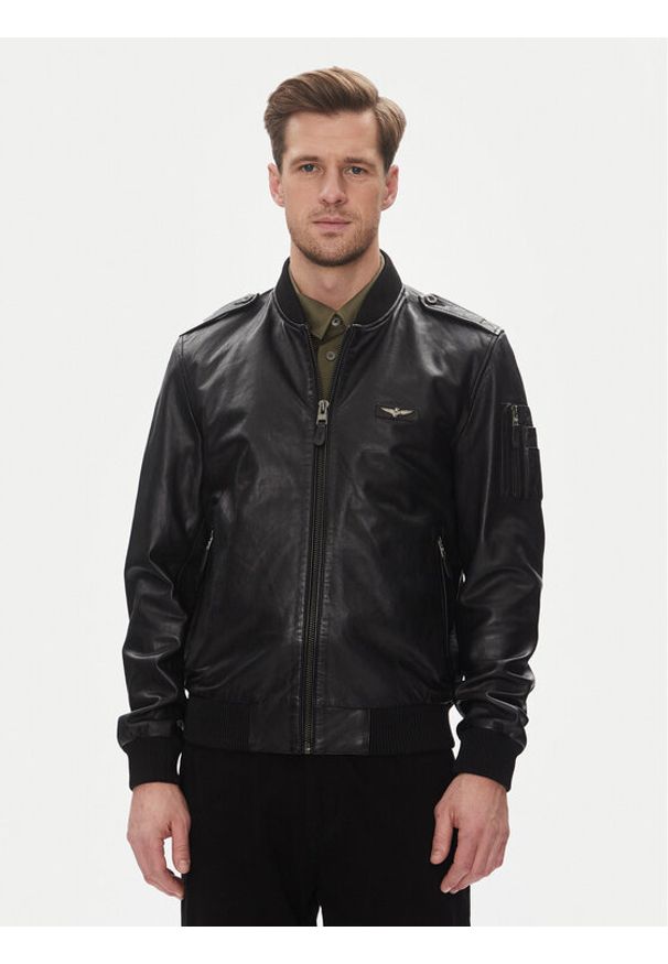 Aeronautica Militare Kurtka skórzana 251PN5044PL266 Czarny Regular Fit. Kolor: czarny. Materiał: skóra