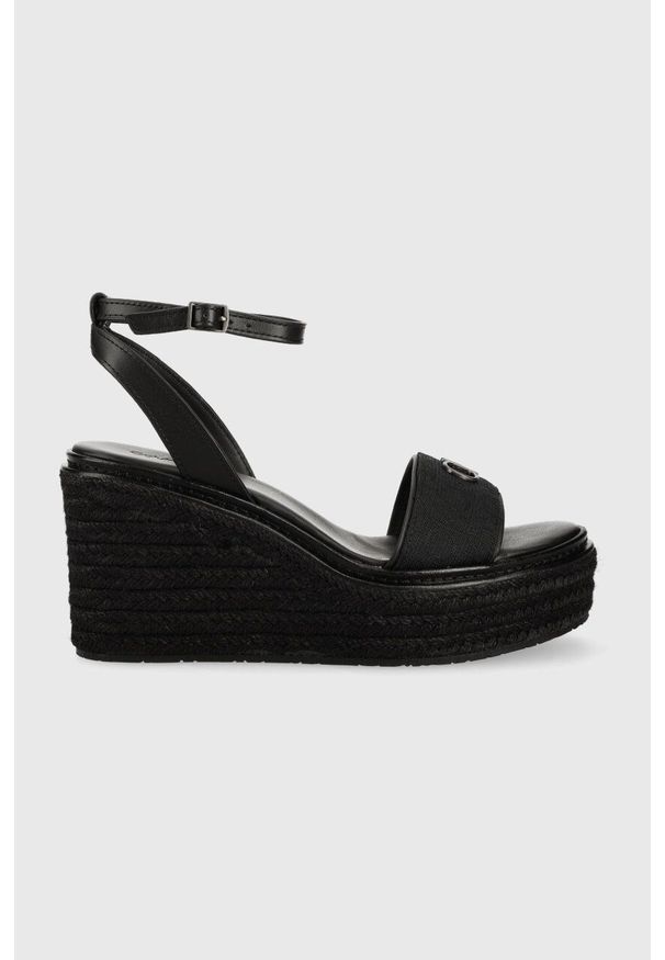 Calvin Klein sandały WEDGE 50HH W/HW - JQ damskie kolor czarny na koturnie HW0HW01490. Zapięcie: klamry. Kolor: czarny. Materiał: skóra, guma. Obcas: na koturnie