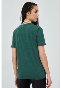 Superdry t-shirt damski kolor zielony. Kolor: zielony. Długość rękawa: krótki rękaw. Długość: krótkie. Wzór: nadruk