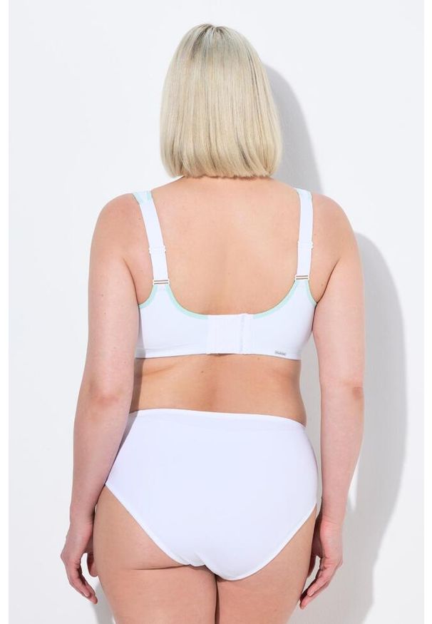 ULLA POPKEN - Damski Biustonosz sportowy bez fiszbin mikrofibra wstawka z siateczki. Kolekcja: plus size. Kolor: biały. Materiał: poliester, elastan, poliamid, materiał