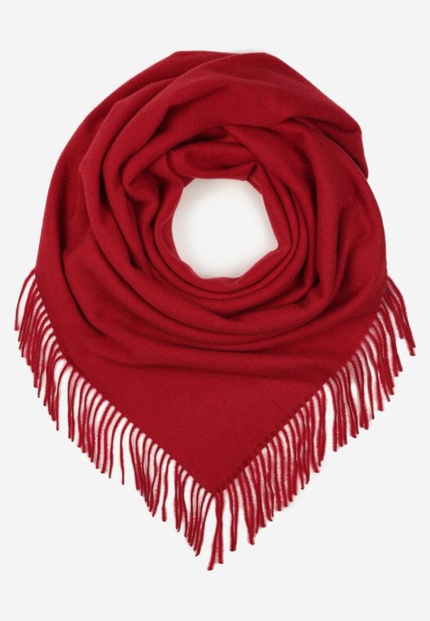 Born2be - Bordowy Trójkątny Szalik z Wiskozy i Bawełny z Frędzlami Vetirala. Okazja: na co dzień, do pracy, na spotkanie biznesowe. Kolor: czerwony. Materiał: wiskoza, bawełna. Styl: casual, biznesowy, elegancki