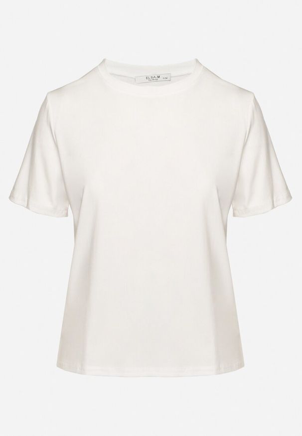 Born2be - Biały Wiskozowy T-shirt w Klasycznym Stylu Arivoria. Okazja: na co dzień. Kolor: biały. Materiał: wiskoza. Wzór: aplikacja, bez wzorów. Styl: klasyczny