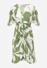 Renee - Zielona Sukienka o Taliowanym Kroju Wiązana w Pasie Nellsiah. Okazja: na co dzień, na imprezę. Typ kołnierza: dekolt w kształcie V. Kolor: zielony. Materiał: materiał. Styl: klasyczny, casual #5