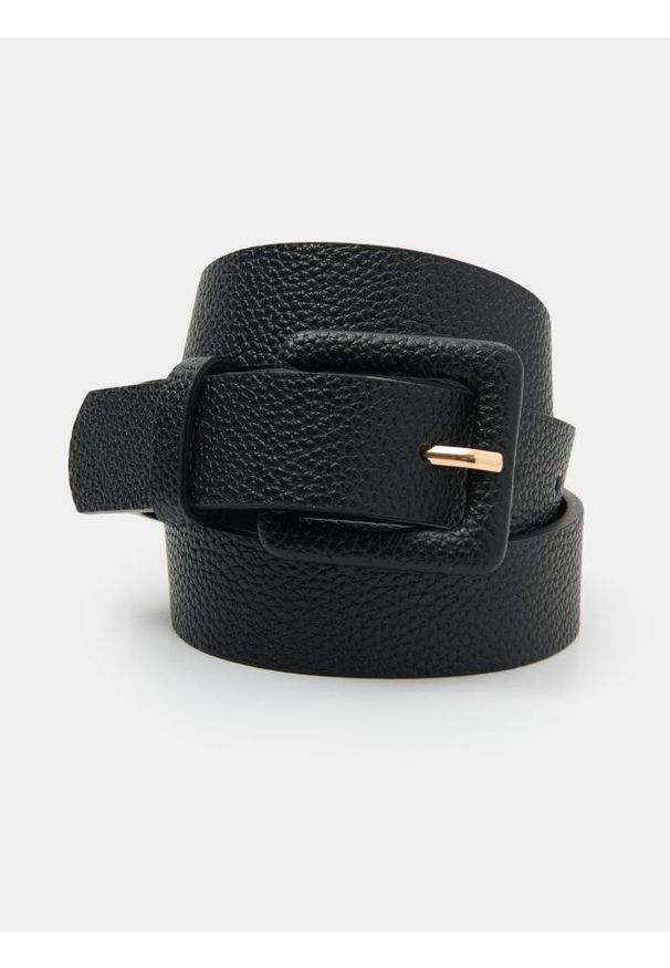 Sinsay - Pasek z imitacji groszkowej skóry - czarny. Kolor: czarny. Materiał: skóra