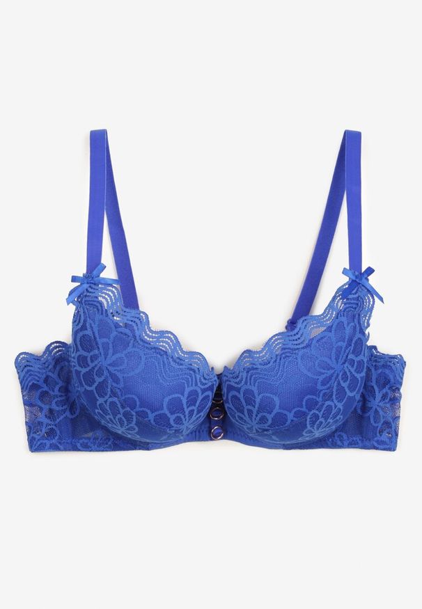 Born2be - Niebieski Biustonosz Typu Push-Up w Kwiatowy Wzór Rivatra. Kolor: niebieski. Rodzaj stanika: push-up. Wzór: kwiaty