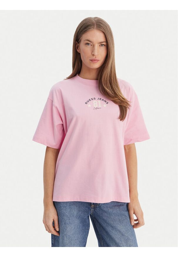 Guess Jeans T-Shirt W6RI20 K8HM0 Różowy Oversize. Kolor: różowy. Materiał: bawełna