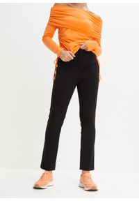 bonprix - Spodnie high waist z zakładkami poniżej talii. Stan: podwyższony. Kolor: czarny. Styl: elegancki #1